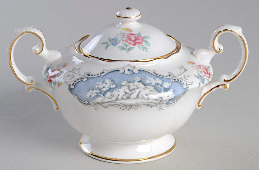 Dubarry (Scalloped, Blue Panels, Pink Roses) Sugar Bowl & Lid by Paragon-1