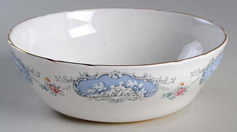 Dubarry (Scalloped, Blue Panels, Pink Roses) 8" Round Vegetable Bowl by Paragon-1