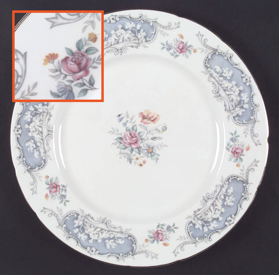 Dubarry (Scalloped, Blue Panels, Pink Roses) Dinner Plate by Paragon-1