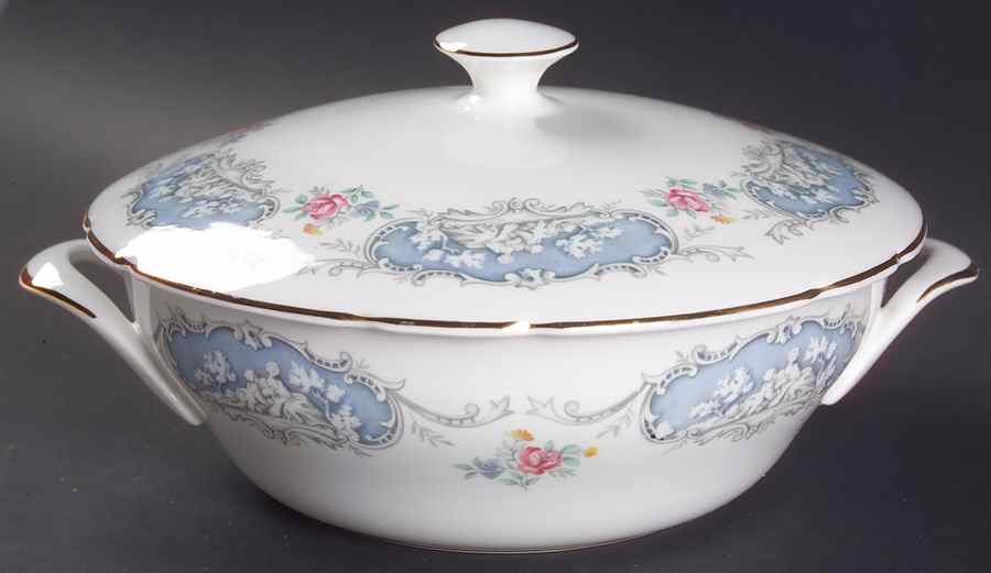Dubarry (Scalloped, Blue Panels, Pink Roses) Round Covered Vegetable by Paragon-1