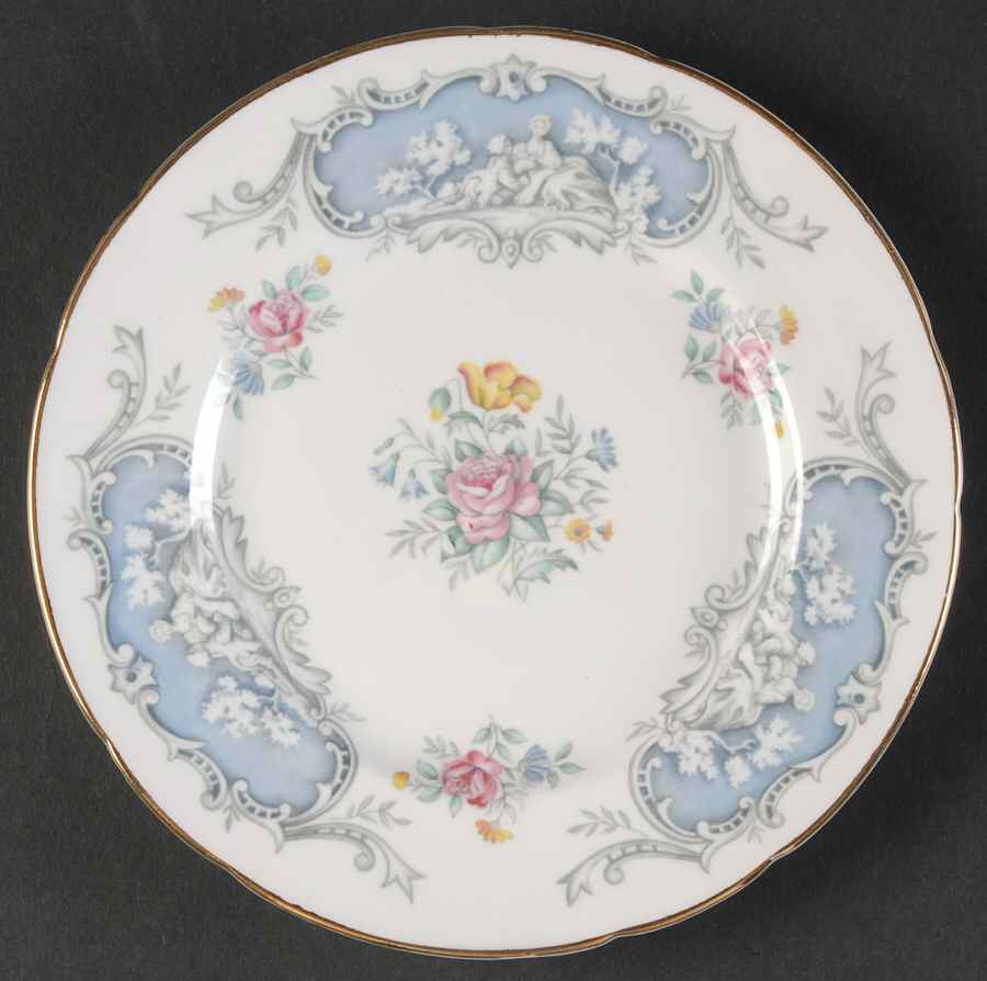 Dubarry (Scalloped, Blue Panels, Pink Roses) Bread & Butter Plate by Paragon-1