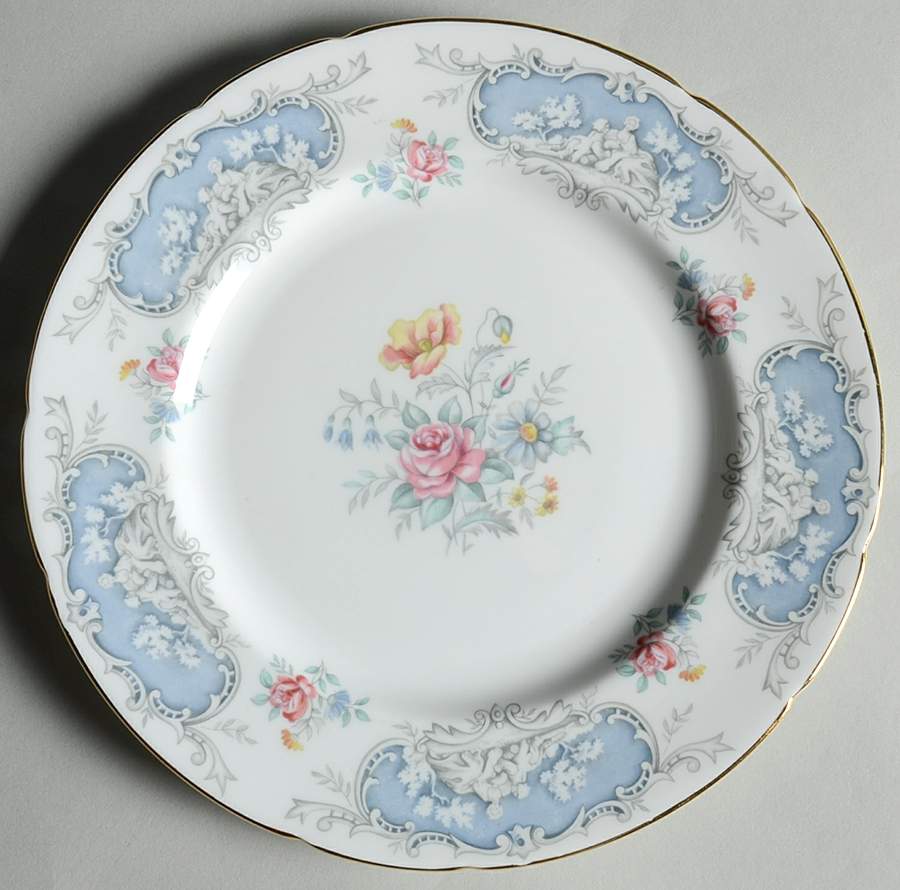 Dubarry (Scalloped, Blue Panels, Pink Roses) Salad Plate by Paragon-1