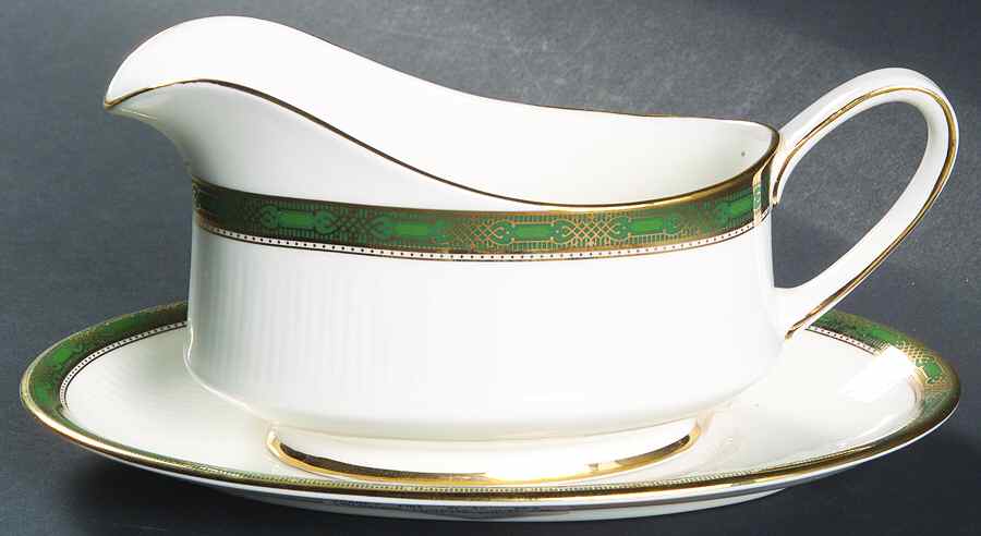 Elgin (Green & Gold) Gravy Boat & Underplate by Paragon-1
