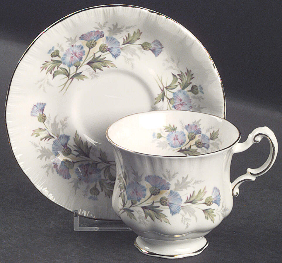 English Flowers (Flower Names On Back) Footed Cup & Saucer Set by Paragon-1