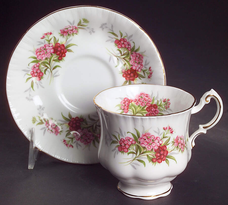 English Flowers (Flower Names On Back) Footed Cup & Saucer Set by Paragon-1