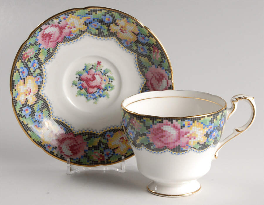 Gingham Rose Footed Cup & Saucer Set by Paragon-1