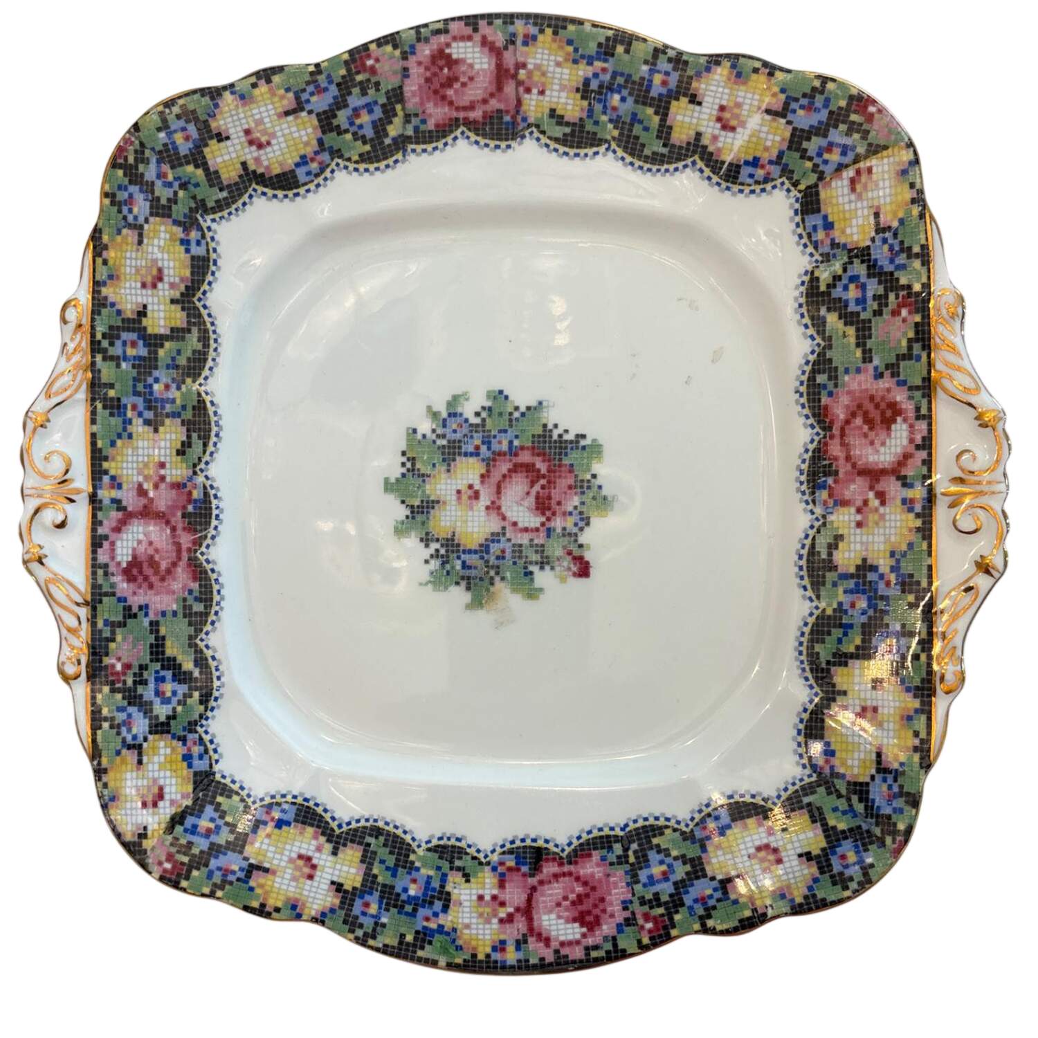 Gingham Rose Square Handled Cake Plate by Paragon-1
