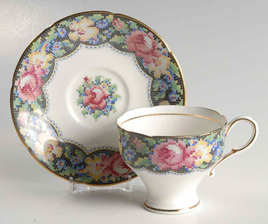 Gingham Rose Footed Cup & Saucer Set by Paragon-1
