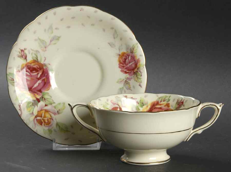 Golden Emblem (Cream) Footed Cream Soup Bowl & Saucer Set by Paragon-1