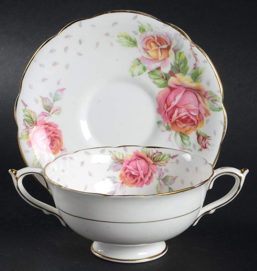 Golden Emblem (White) Footed Cream Soup Bowl & Saucer Set by Paragon-1