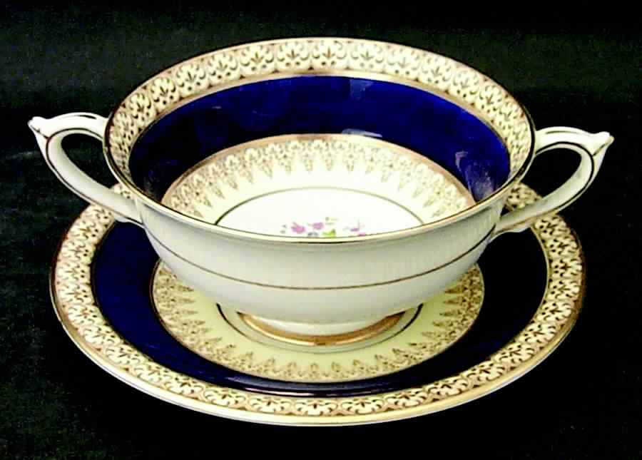 Grecian Blue Footed Cream Soup Bowl & Saucer Set by Paragon-1