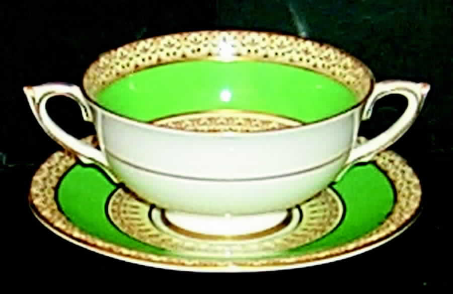 Grecian Green Footed Cream Soup Bowl & Saucer Set by Paragon-1