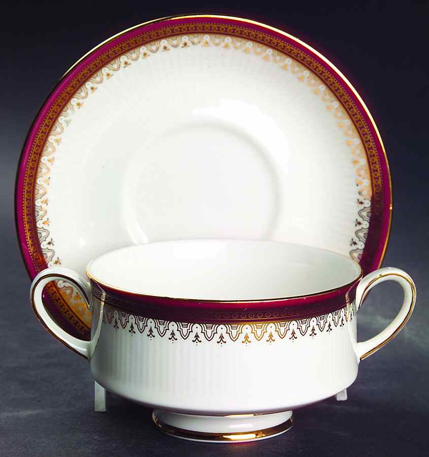 Holyrood Red (Smooth, No Flowers) Footed Cream Soup Bowl & Saucer Set by Paragon-1
