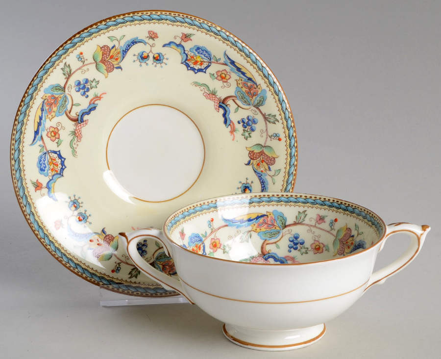 Jacobean Footed Cream Soup Bowl & Saucer Set by Paragon-1