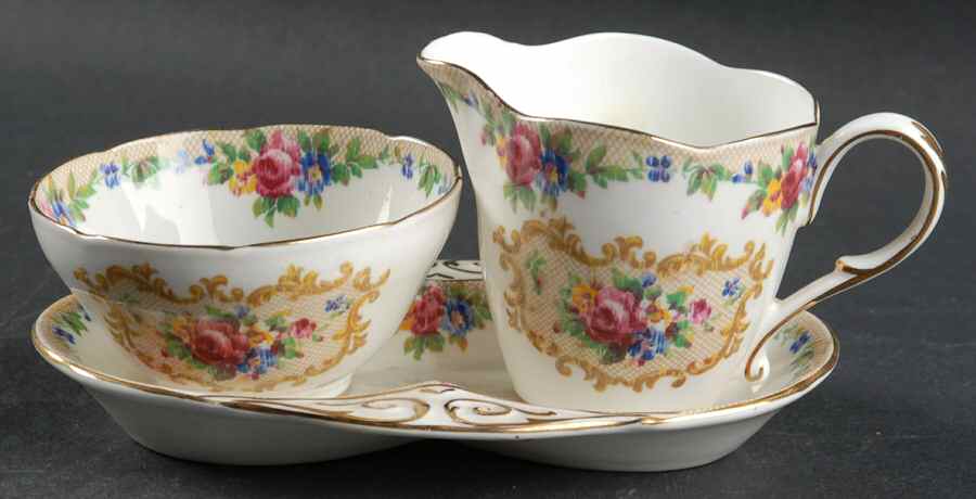 Minuet (White Background) Mini Creamer & Open Sugar with Tray by Paragon-1