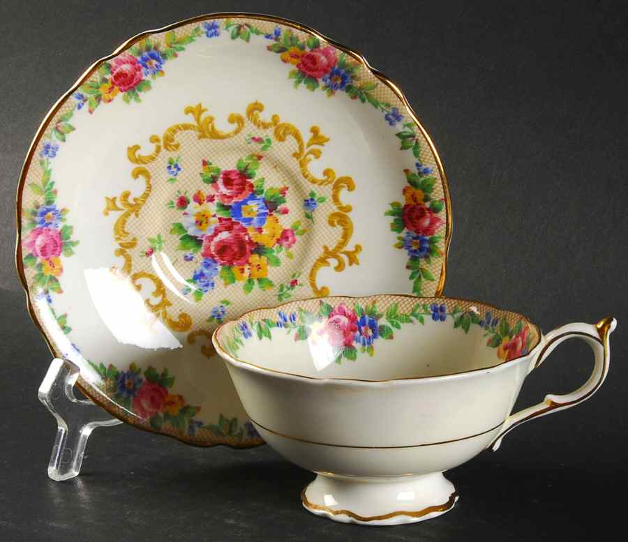 Minuet (Cream Background) Footed Cup & Saucer Set by Paragon-1