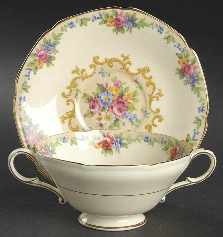 Minuet (Cream Background) Footed Cream Soup Bowl & Saucer Set by Paragon-1