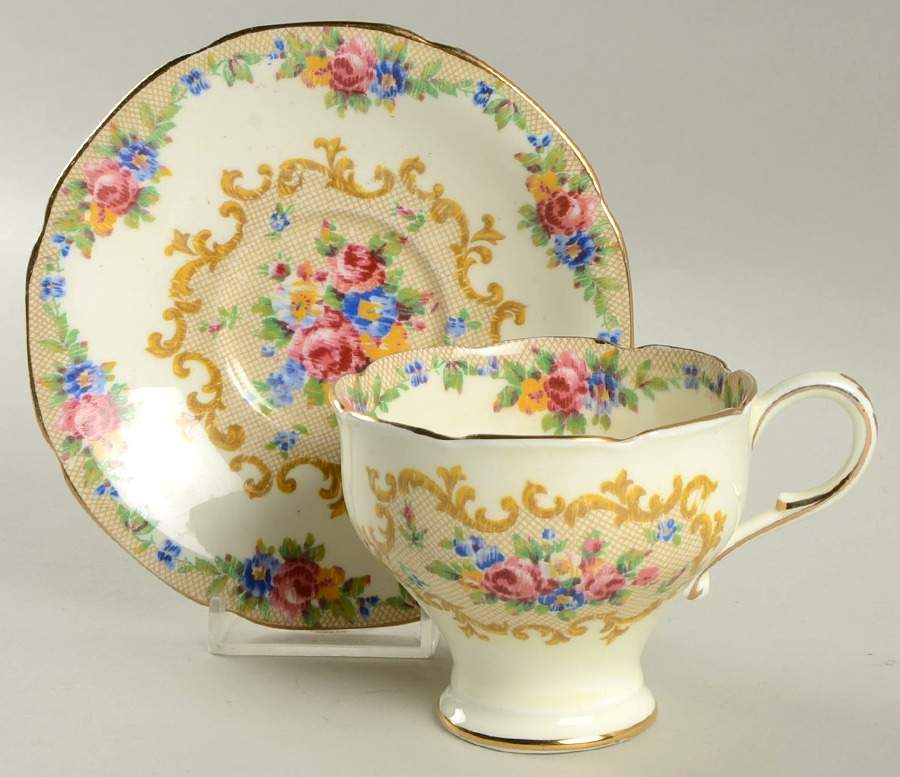 Minuet (Cream Background) Footed Cup & Saucer Set by Paragon-1
