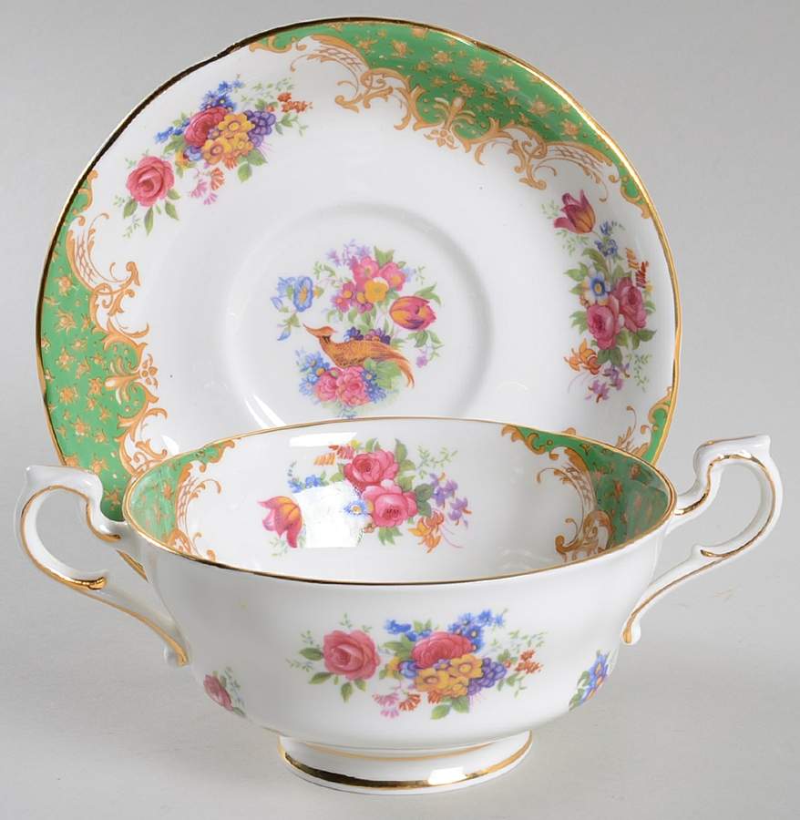 Rockingham Green Footed Cream Soup Bowl & Saucer Set by Paragon-1