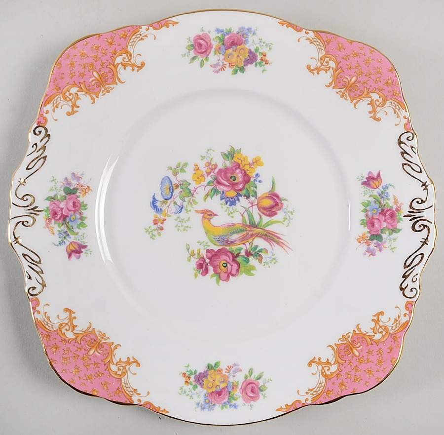 Rockingham Pink Square Handled Cake Plate by Paragon-1