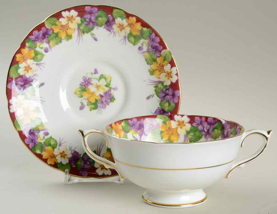 Spring Melody Footed Cream Soup Bowl & Saucer Set by Paragon-1