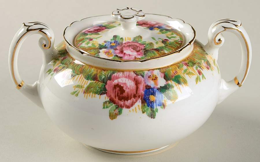 Tapestry Rose White Sugar Bowl & Lid by Paragon-1
