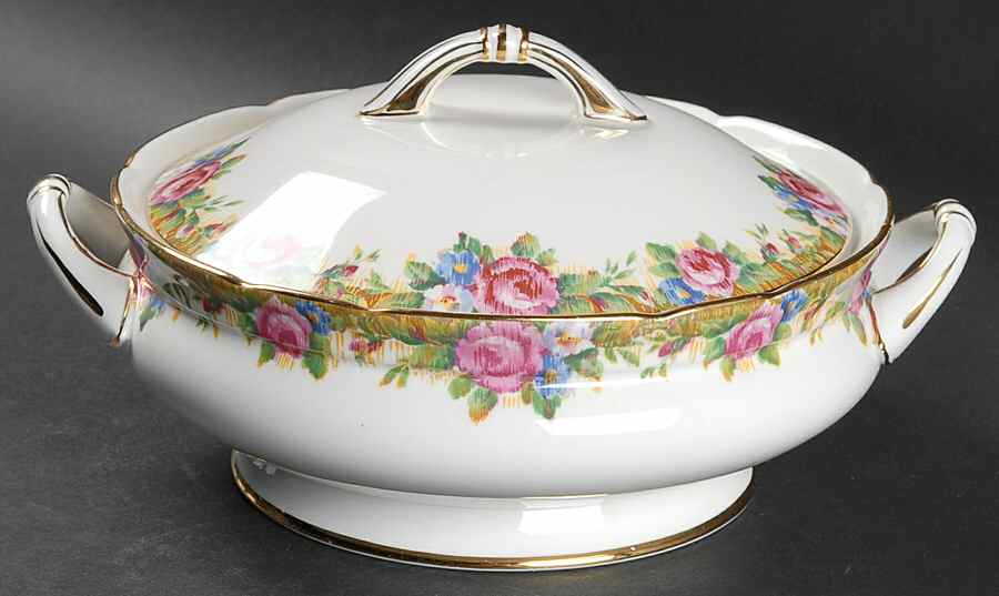 Tapestry Rose White Round Covered Vegetable by Paragon-1