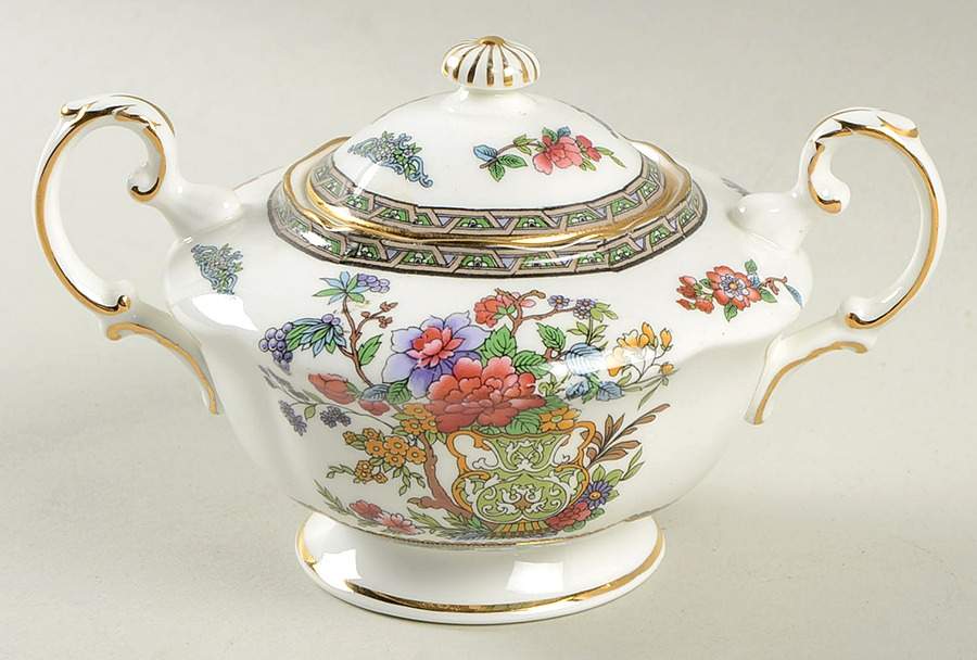 Tree of Kashmir (Gold Trim, Scalloped) Sugar Bowl & Lid by Paragon-1