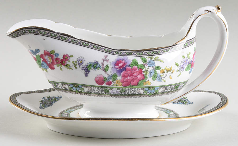 Tree of Kashmir (Gold Trim, Scalloped) Gravy Boat & Underplate by Paragon-1