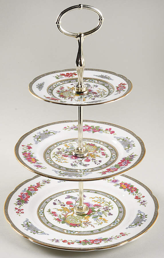 Tree of Kashmir (Gold Trim, Scalloped) 3-Tiered Serving Tray (DP, SP, BB) by Paragon-1