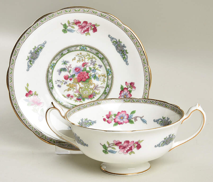 Tree of Kashmir (Gold Trim, Scalloped) Footed Cream Soup Bowl & Saucer Set by Paragon-1
