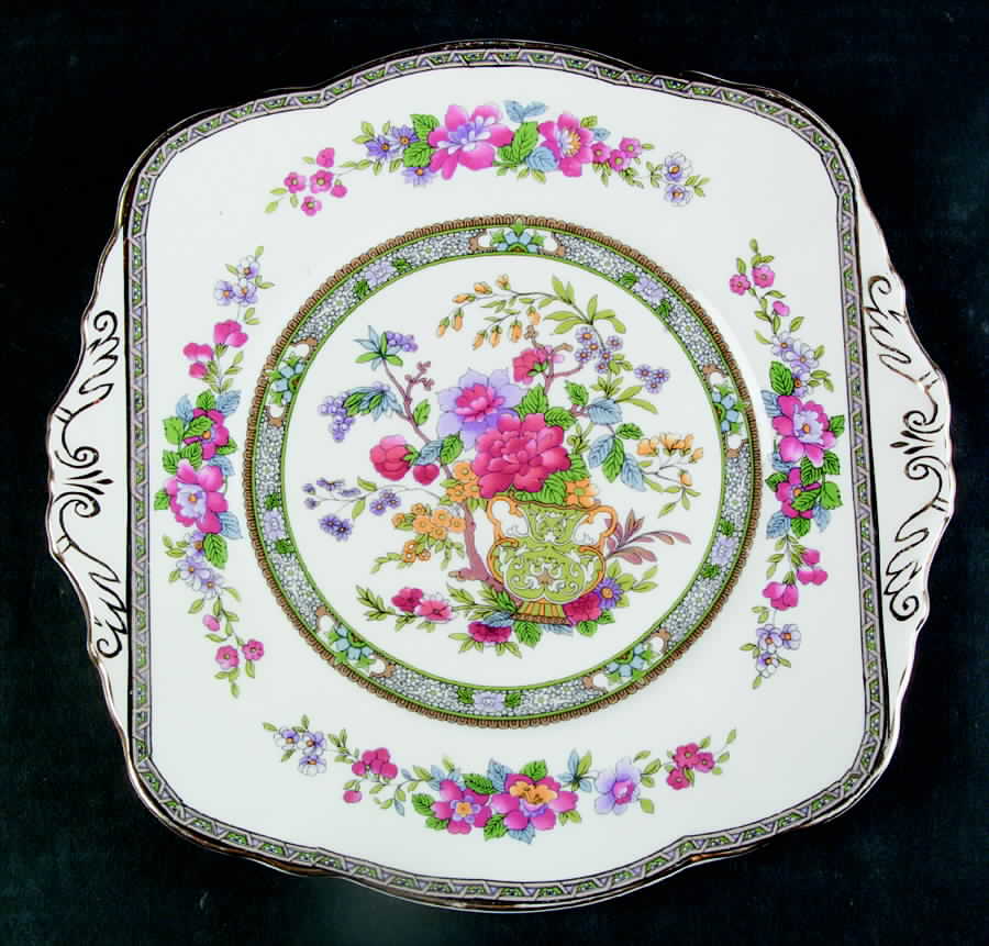 Tree of Kashmir (Gold Trim, Scalloped) Square Handled Cake Plate by Paragon-1