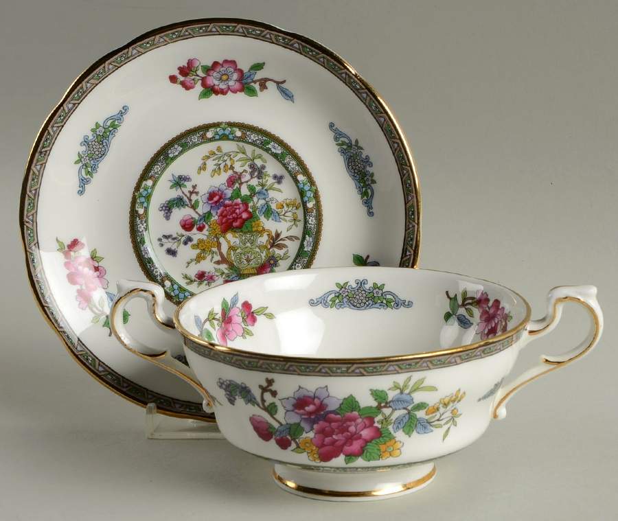 Tree of Kashmir (Gold Trim, Scalloped) Footed Cream Soup Bowl & Saucer Set by Paragon-1