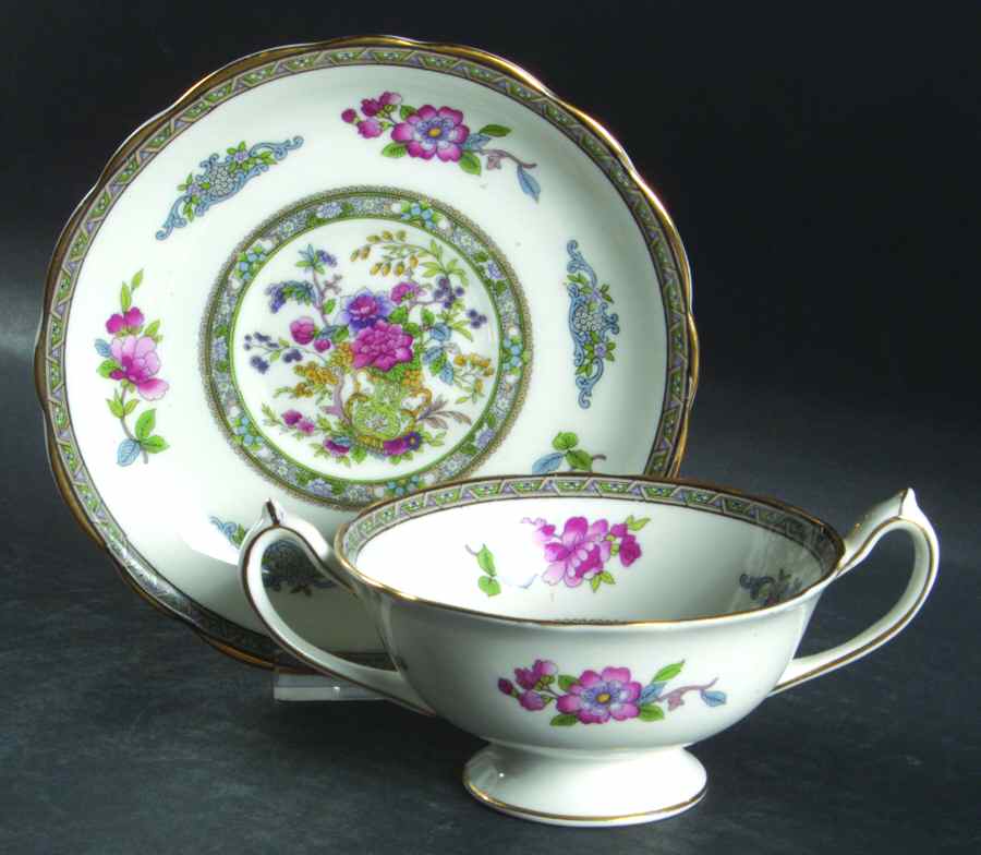 Tree of Kashmir (Gold Trim, Scalloped) Footed Bouillon Cup & Saucer by Paragon-1
