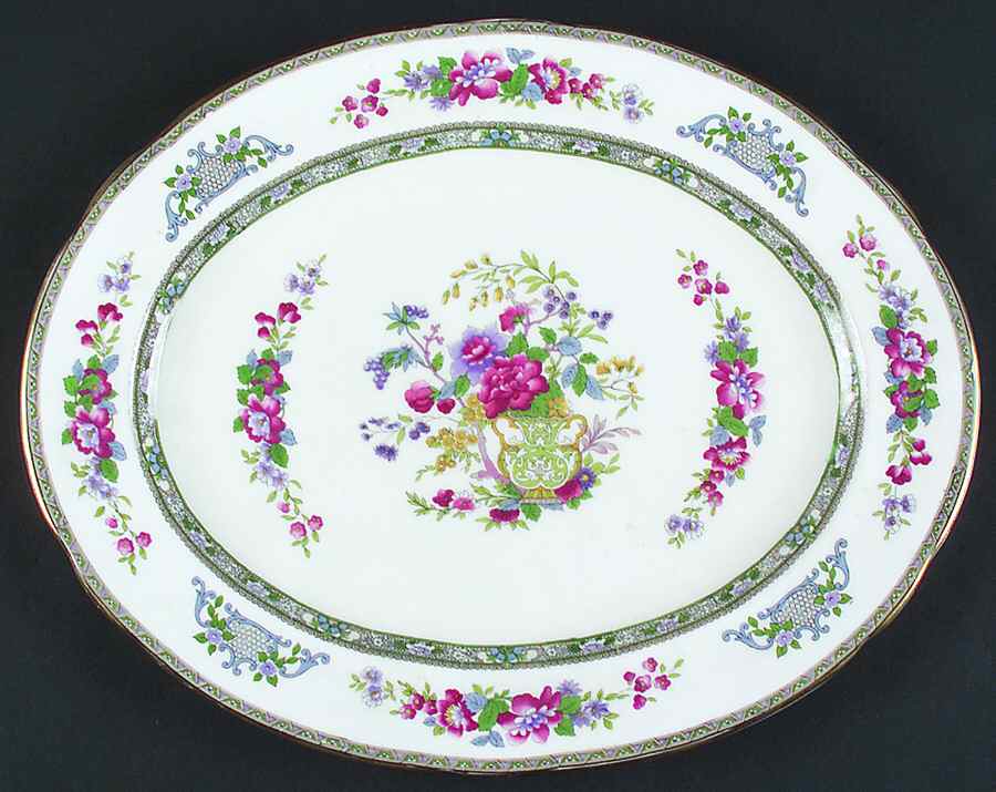 Tree of Kashmir (Gold Trim, Scalloped) 14" Oval Serving Platter by Paragon-1