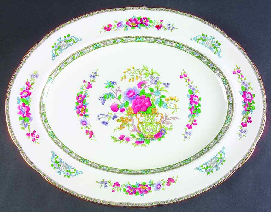 Tree of Kashmir (Gold Trim, Scalloped) 16" Oval Serving Platter by Paragon-1