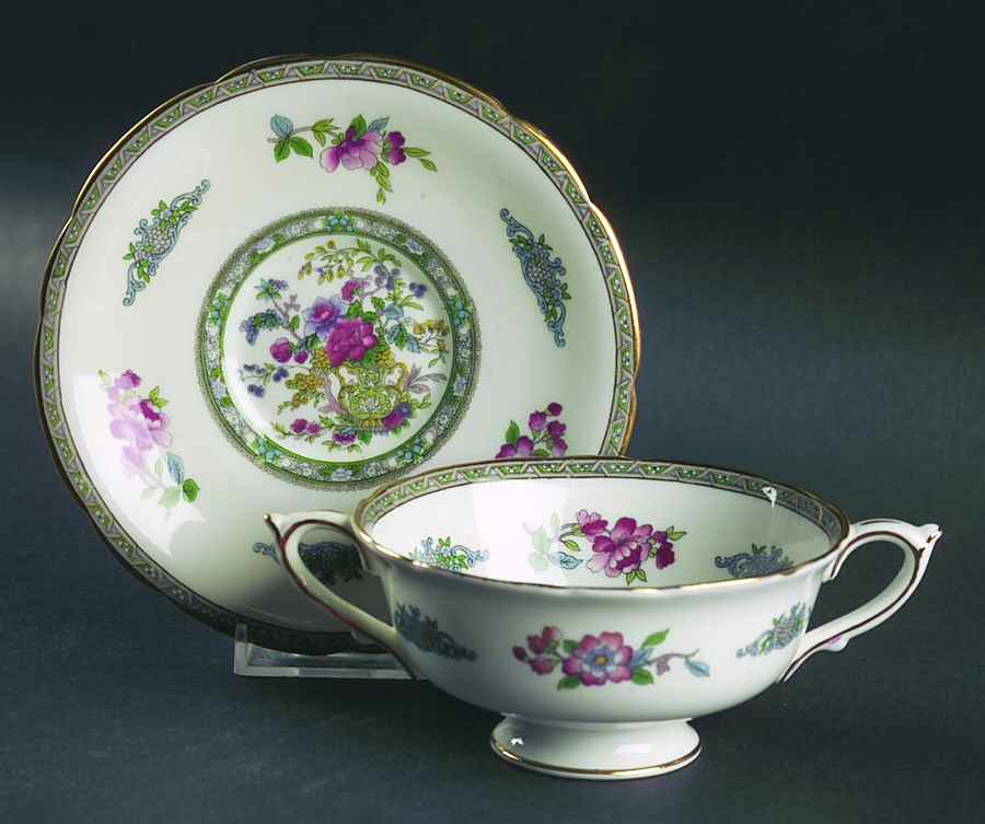 Tree of Kashmir (Gold Trim, Scalloped) Footed Cream Soup Bowl & Saucer Set by Paragon-1