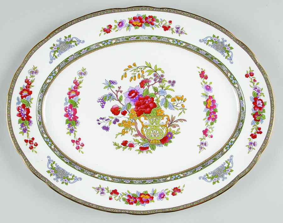 Tree of Kashmir (Gold Trim, Scalloped) 15" Oval Serving Platter by Paragon-1