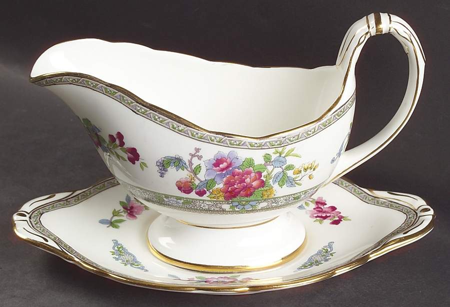 Tree of Kashmir (Gold Trim, Scalloped) Gravy Boat & Underplate by Paragon-1