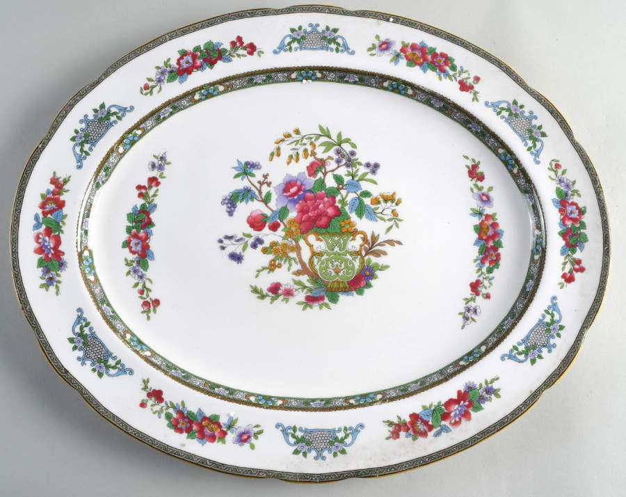 Tree of Kashmir (Mustard Trim, Scalloped) 16" Oval Serving Platter by Paragon-1