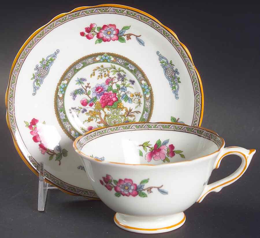 Tree of Kashmir (Mustard Trim, Scalloped) Footed Cup & Saucer Set by Paragon-1