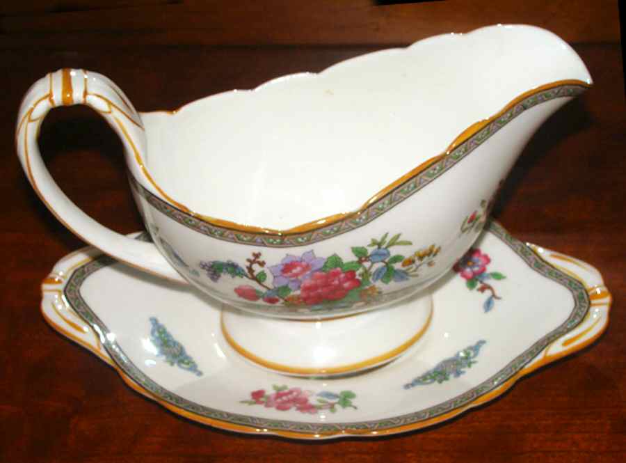 Tree of Kashmir (Mustard Trim, Scalloped) Gravy Boat & Underplate by Paragon-1