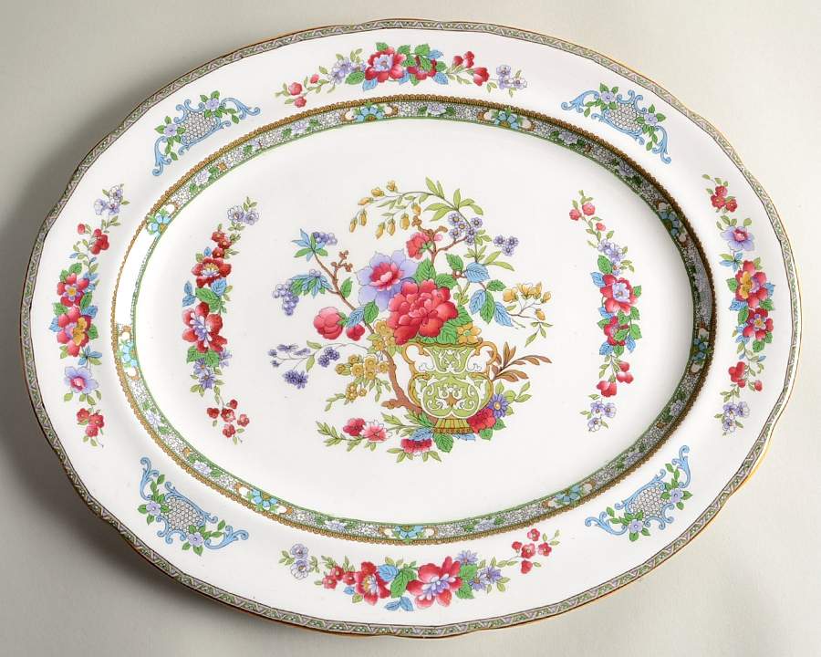 Tree of Kashmir (Mustard Trim, Scalloped) 14" Oval Serving Platter by Paragon-1