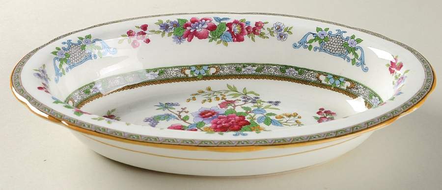 Tree of Kashmir (Mustard Trim, Scalloped) 10" Oval Vegetable Bowl by Paragon-1