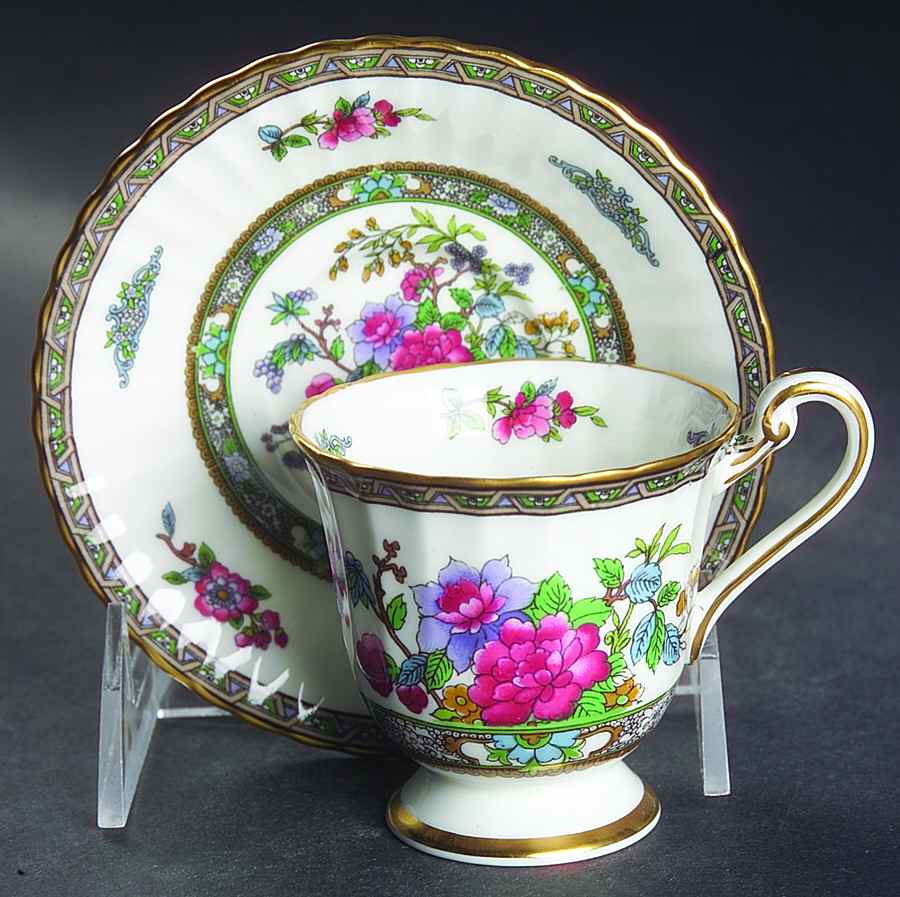 Tree of Kashmir (Gold Trim, Fluted) Footed Demitasse Cup & Saucer Set by Paragon-1