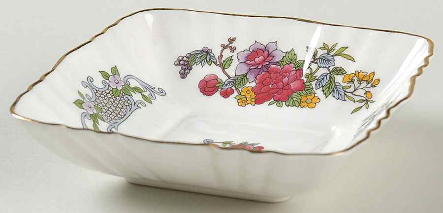 Tree of Kashmir (Gold Trim, Fluted) Small Square Sweet Meat Dish by Paragon-1