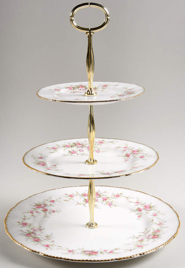 Victoriana Rose 13 7/8"-14 1/4" 3-Tiered Serving Tray(DP,SP,BB) HC by Paragon-1