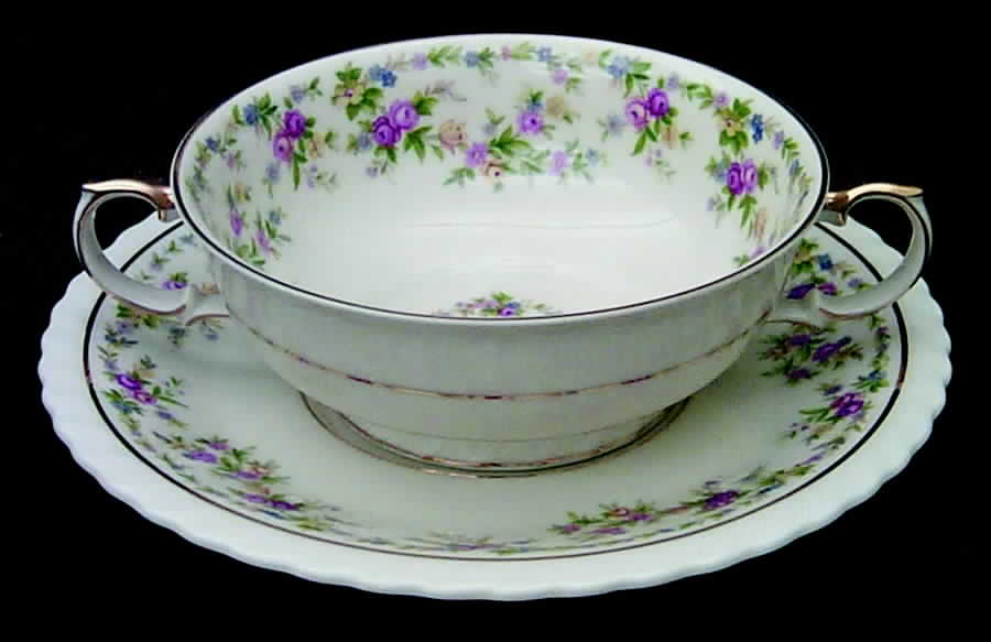 Chalfonte (Czech) Footed Cream Soup Bowl & Saucer Set by Princess (Bavaria, Czech)-1