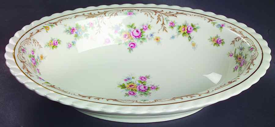Garden Manor (Cream Background) 9" Oval Vegetable Bowl by Princess (Bavaria, Czech)-1