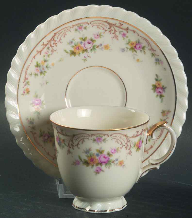 Garden Manor (Cream Background) Footed Demitasse Cup & Saucer Set by Princess (Bavaria, Czech)-1